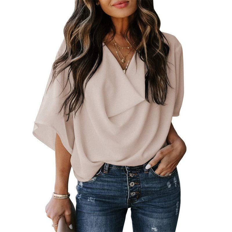 Loose Fit V-Neck Casual Short Sleeve T-Shirt