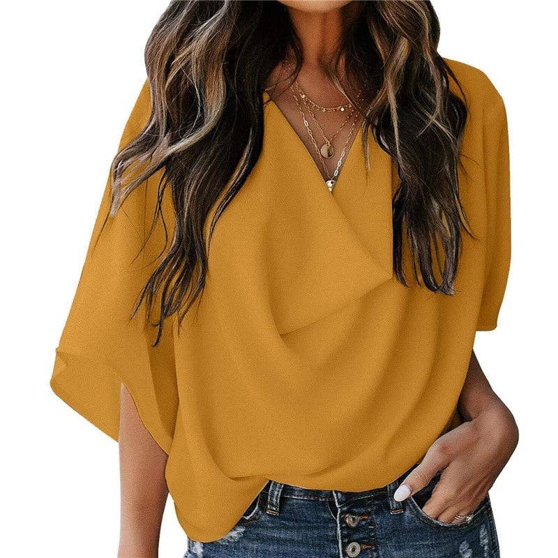 Loose Fit V-Neck Casual Short Sleeve T-Shirt