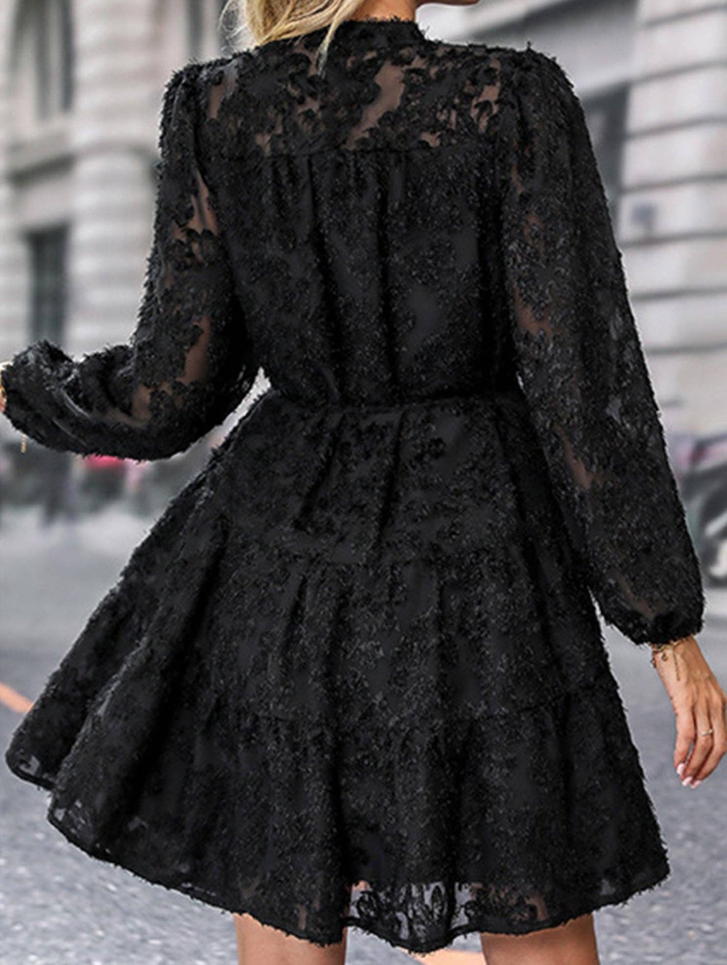 Retro style lace long sleeve puff sleeve dress
