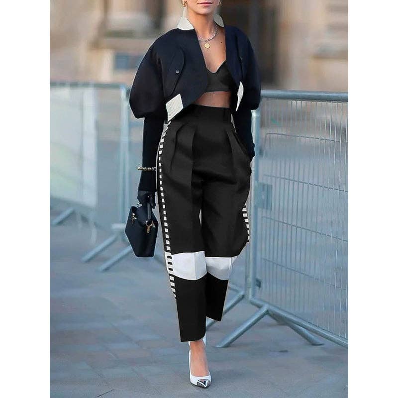 High Waisted Contrast Color Pants Trousers