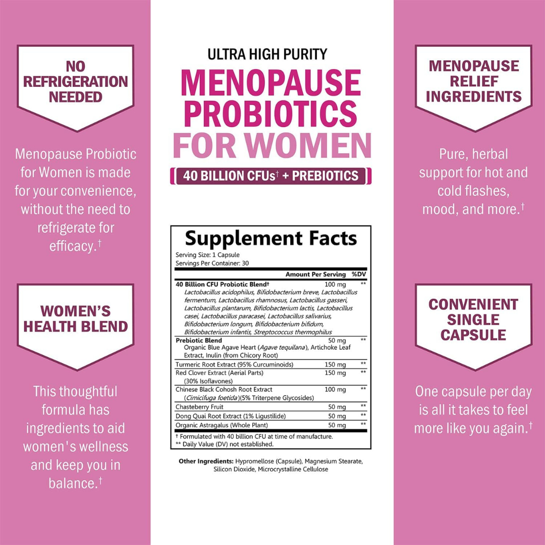 Menopause Probiotics for Women: Symptom Relief (30 Cap)