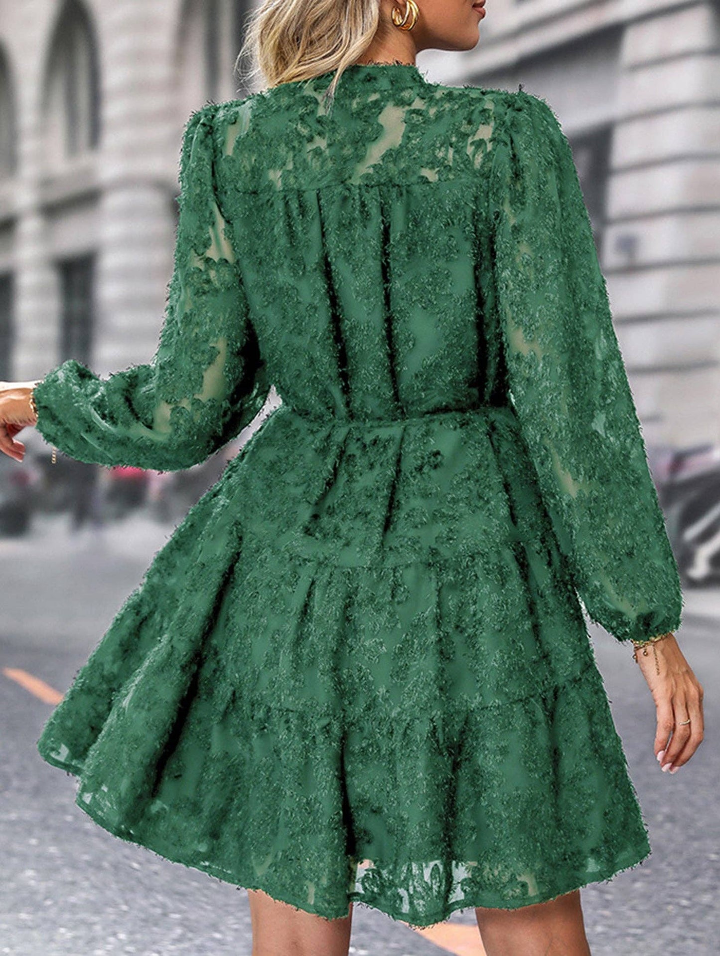 Retro style lace long sleeve puff sleeve dress