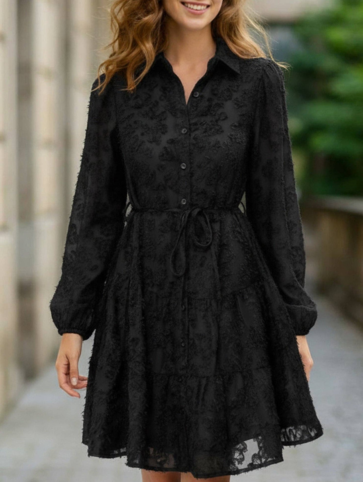 Retro style lace long sleeve puff sleeve dress