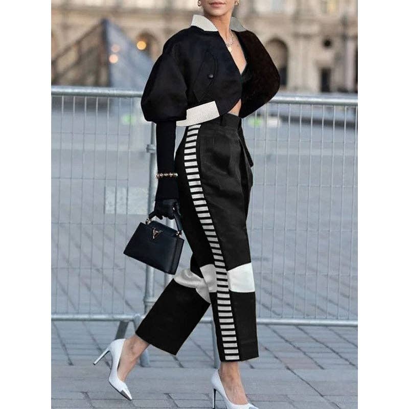 High Waisted Contrast Color Pants Trousers