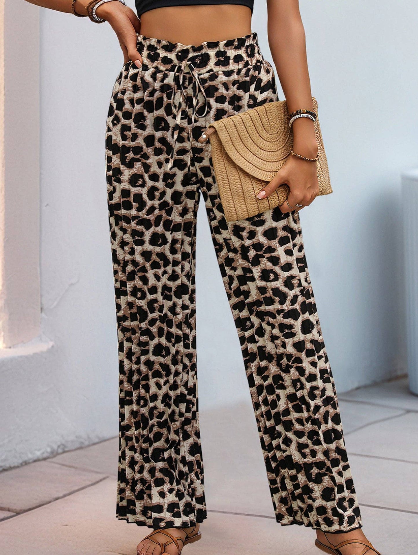 Personalized leopard print wide-leg pants
