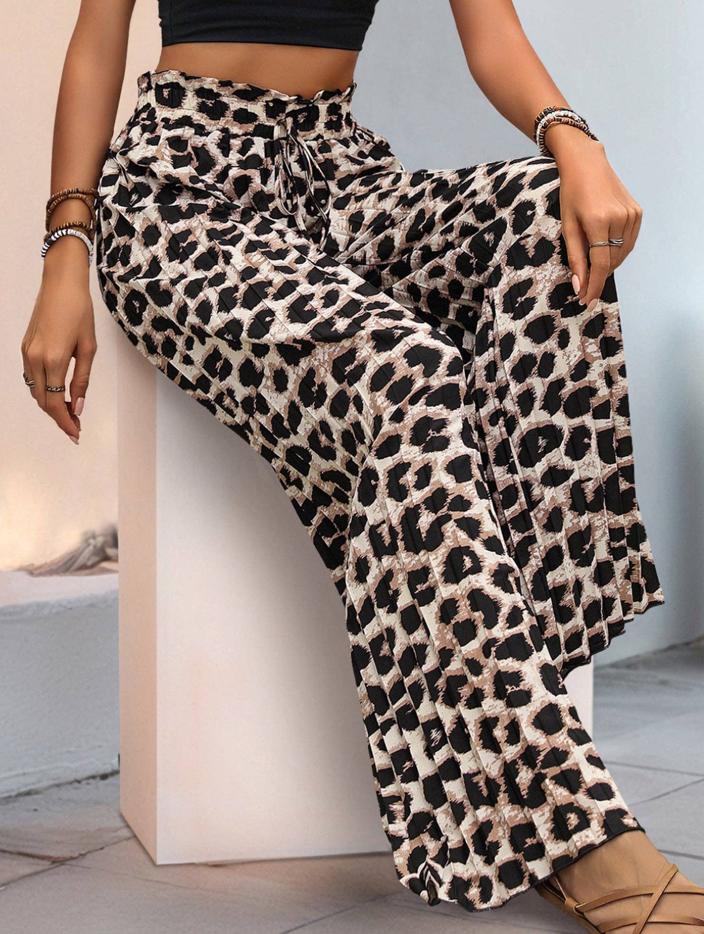 Personalized leopard print wide-leg pants