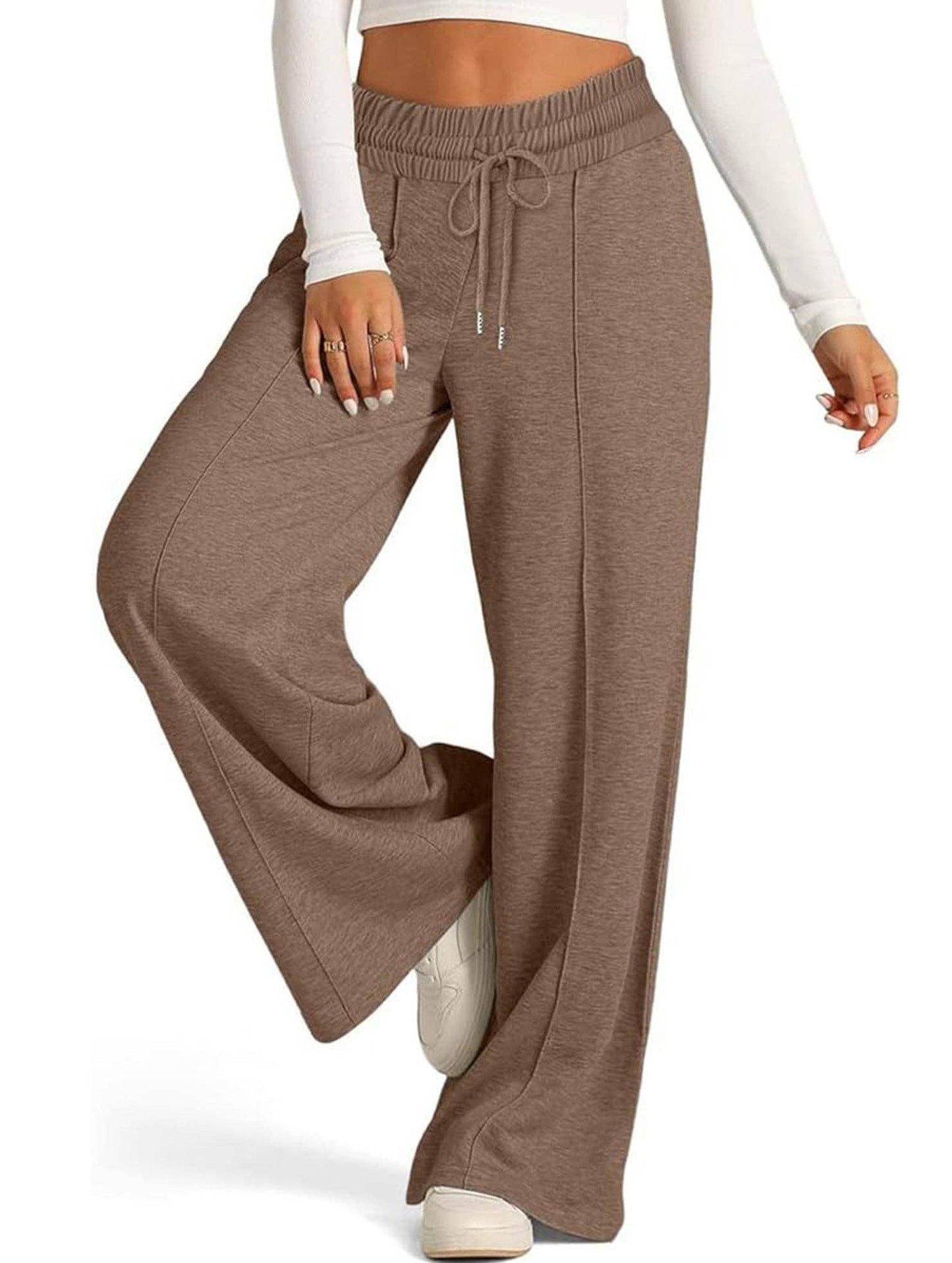Wide-leg drawstring elastic waist sweatpants