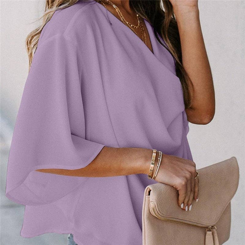 Loose Fit V-Neck Casual Short Sleeve T-Shirt