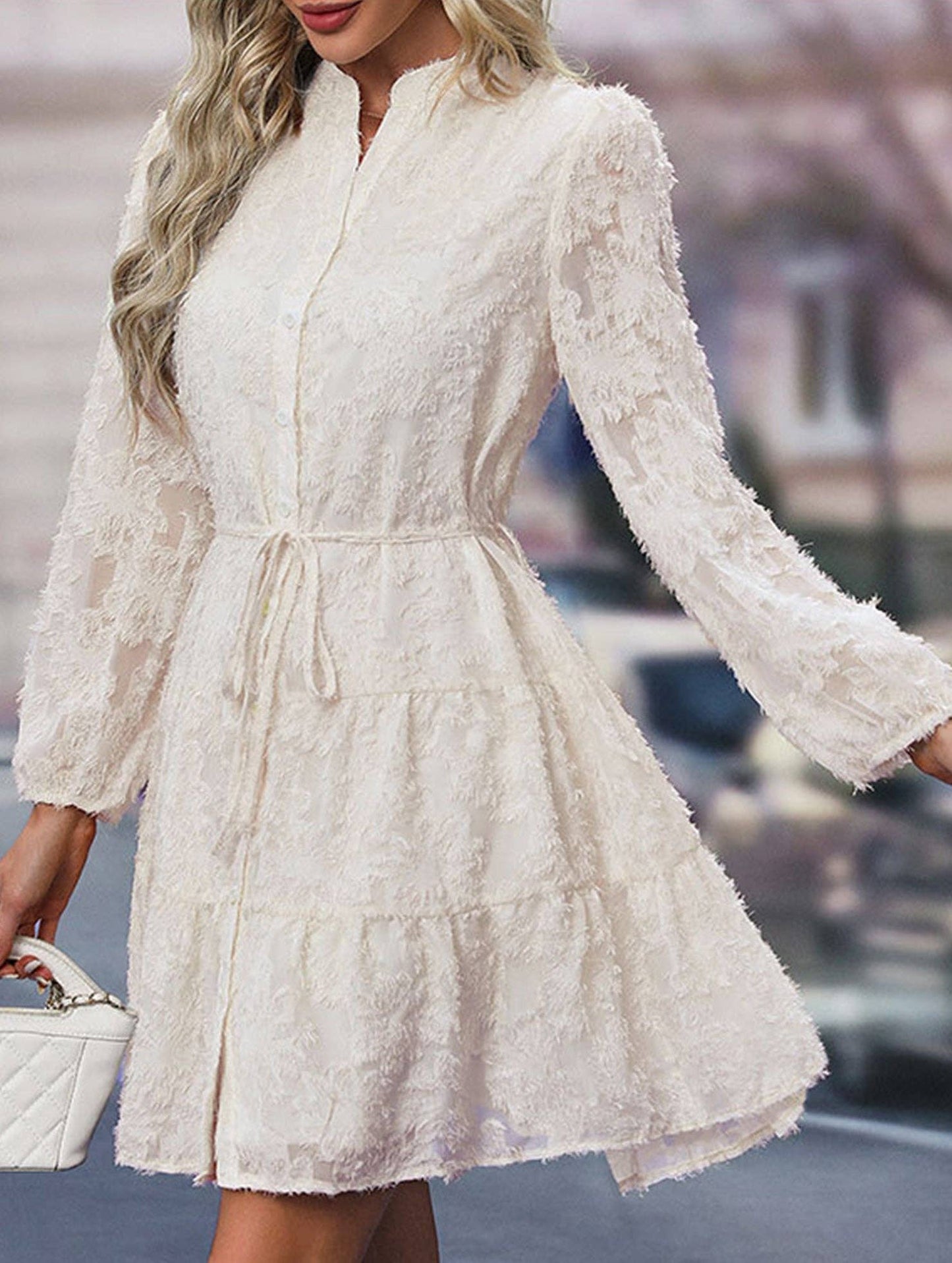 Retro style lace long sleeve puff sleeve dress