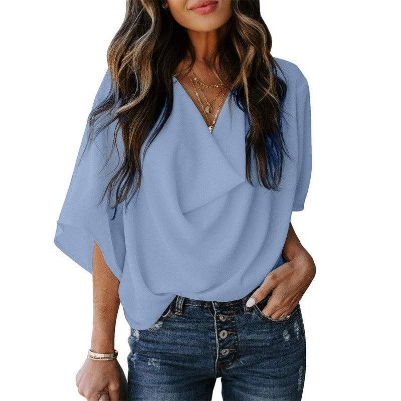 Loose Fit V-Neck Casual Short Sleeve T-Shirt