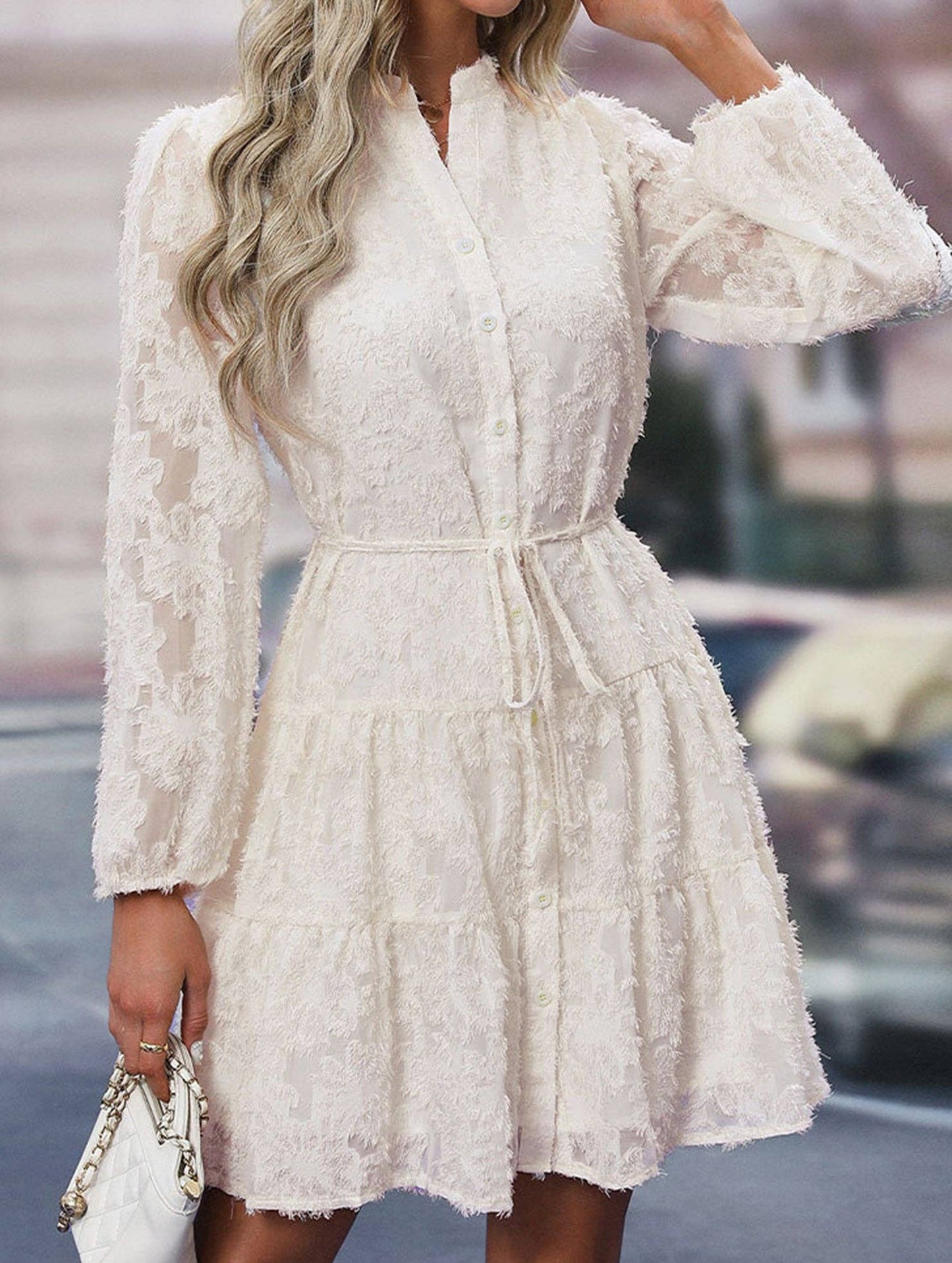 Retro style lace long sleeve puff sleeve dress