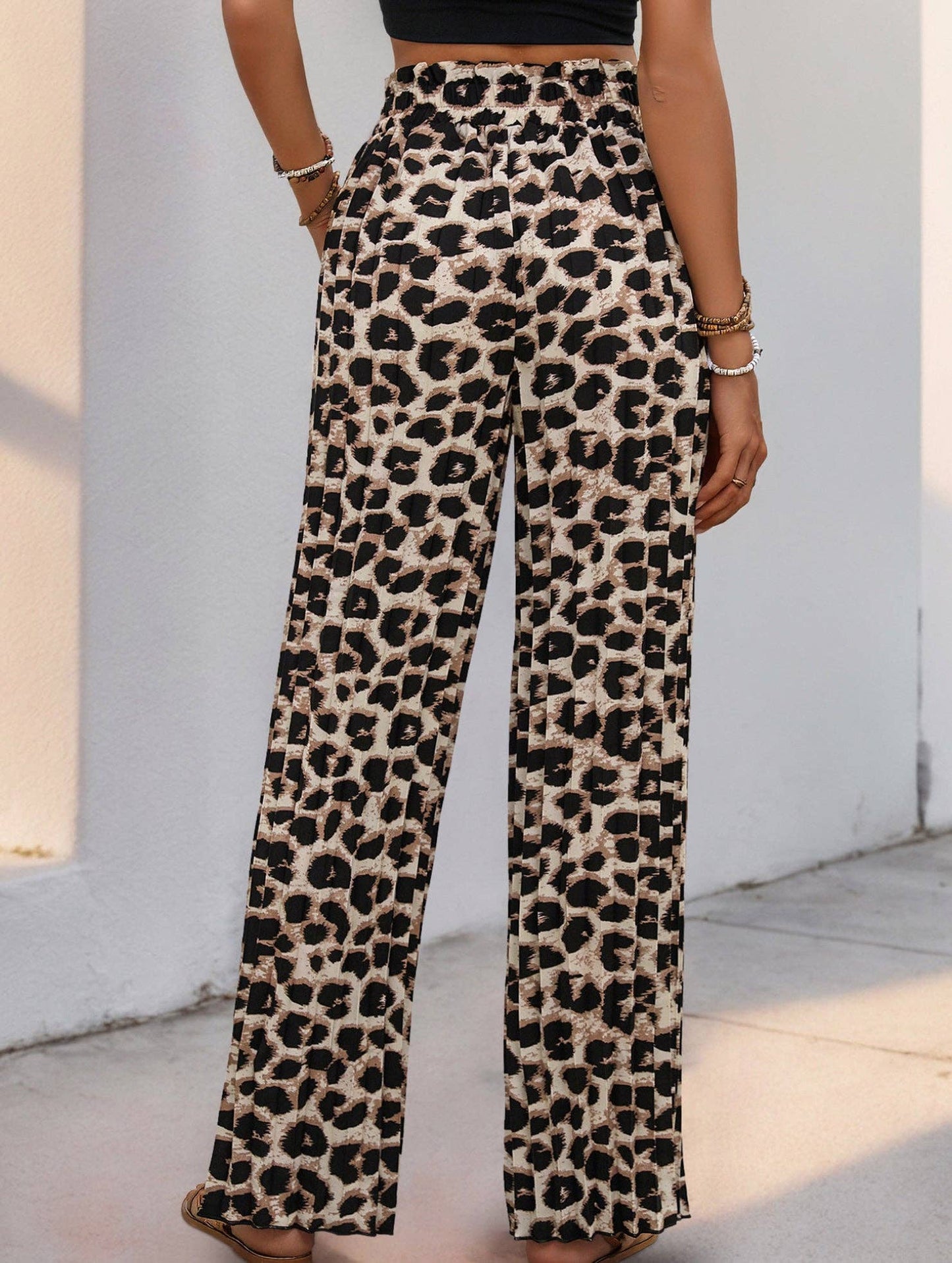 Personalized leopard print wide-leg pants