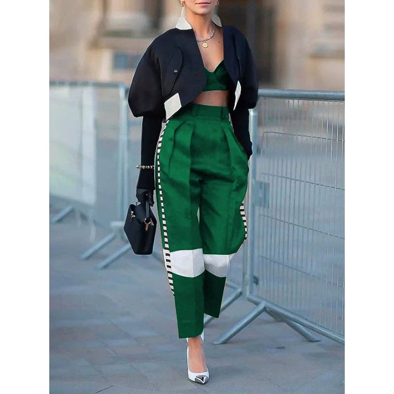 High Waisted Contrast Color Pants Trousers