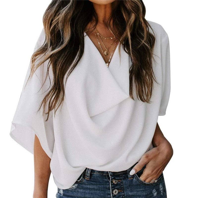 Loose Fit V-Neck Casual Short Sleeve T-Shirt