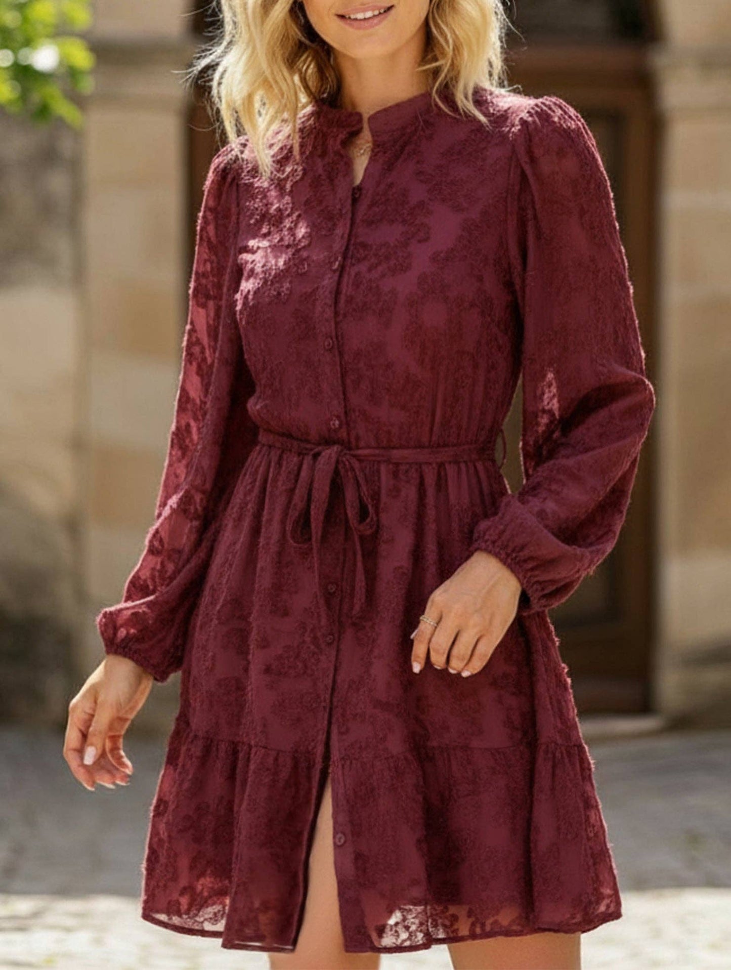 Retro style lace long sleeve puff sleeve dress