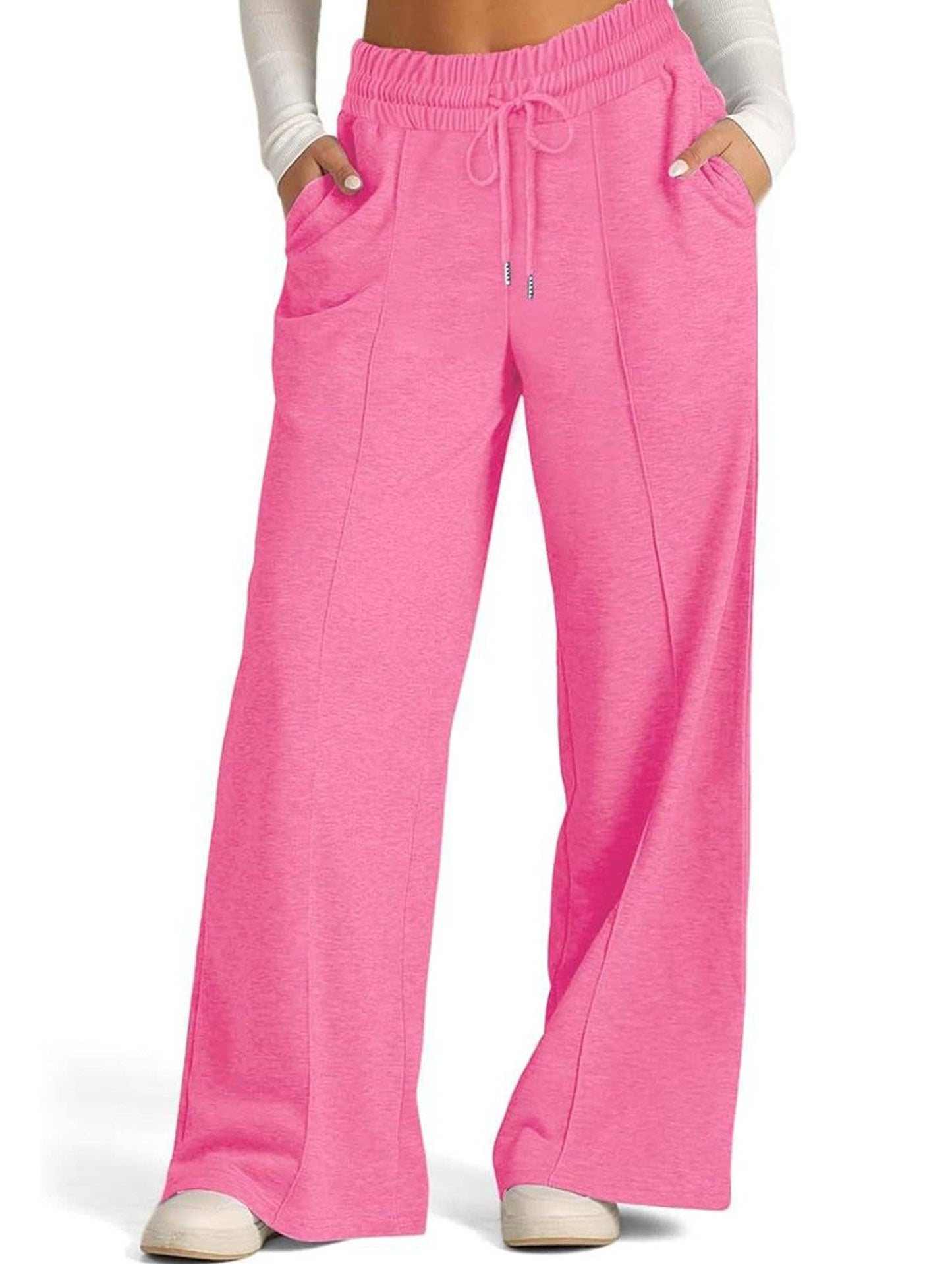 Wide-leg drawstring elastic waist sweatpants