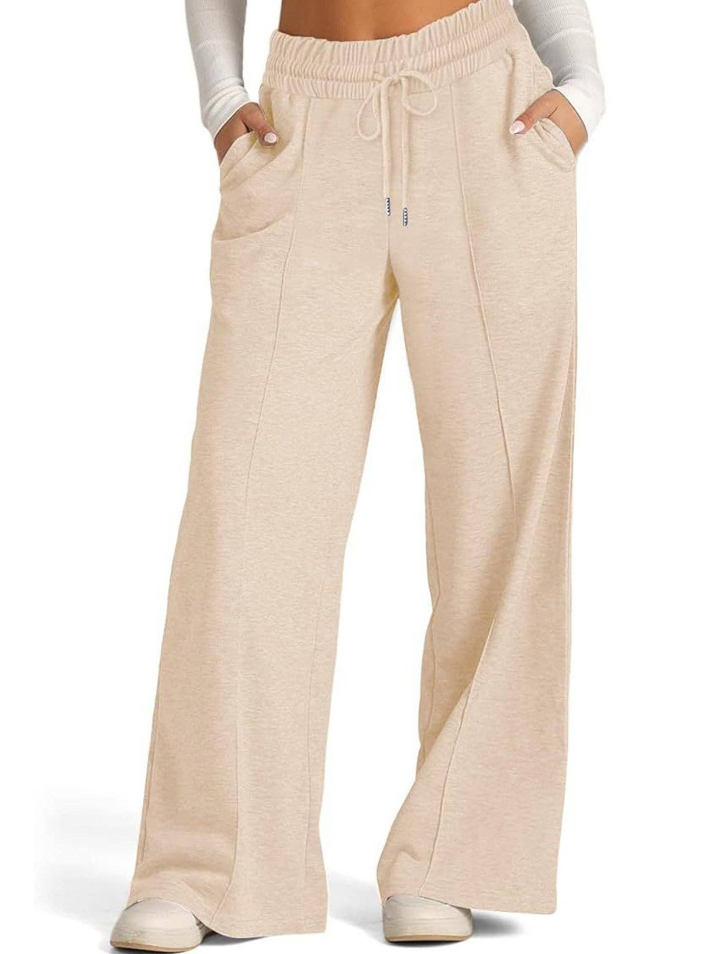 Wide-leg drawstring elastic waist sweatpants