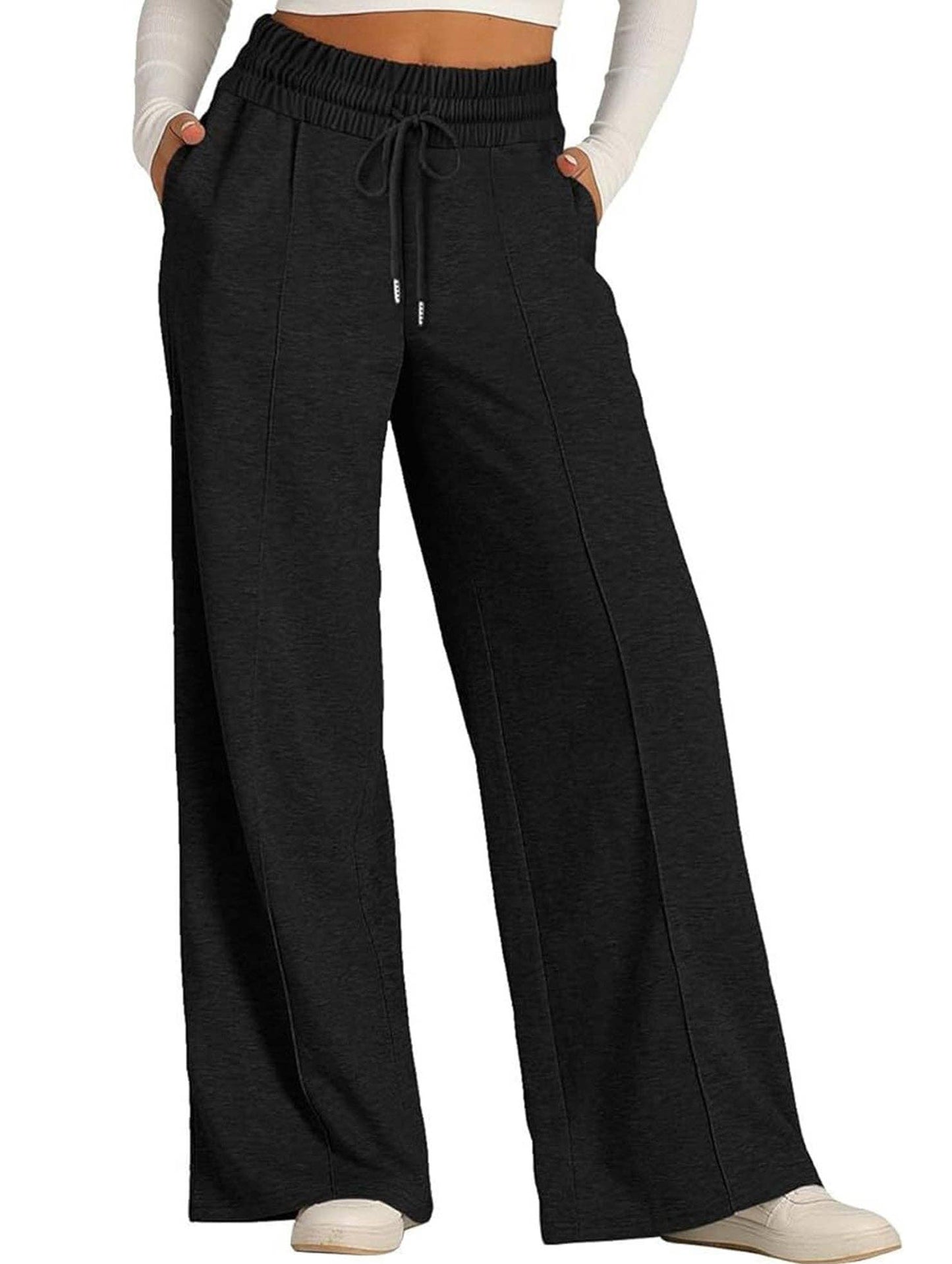 Wide-leg drawstring elastic waist sweatpants