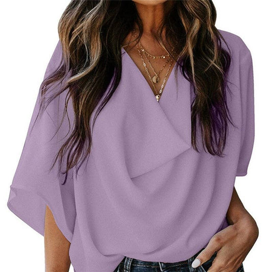 Loose Fit V-Neck Casual Short Sleeve T-Shirt