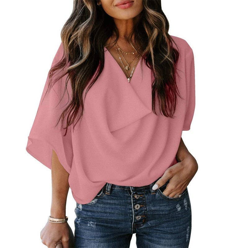 Loose Fit V-Neck Casual Short Sleeve T-Shirt